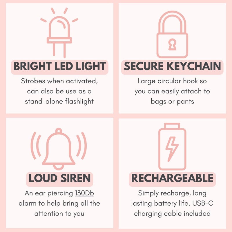 Security Man Personal Safety Alarm for Women | Self Defense Keychain (Loudest 130dB Siren and SOS Strobe Light) Everyday Security Personal Alarm Protection Device (Pink) - Image 4
